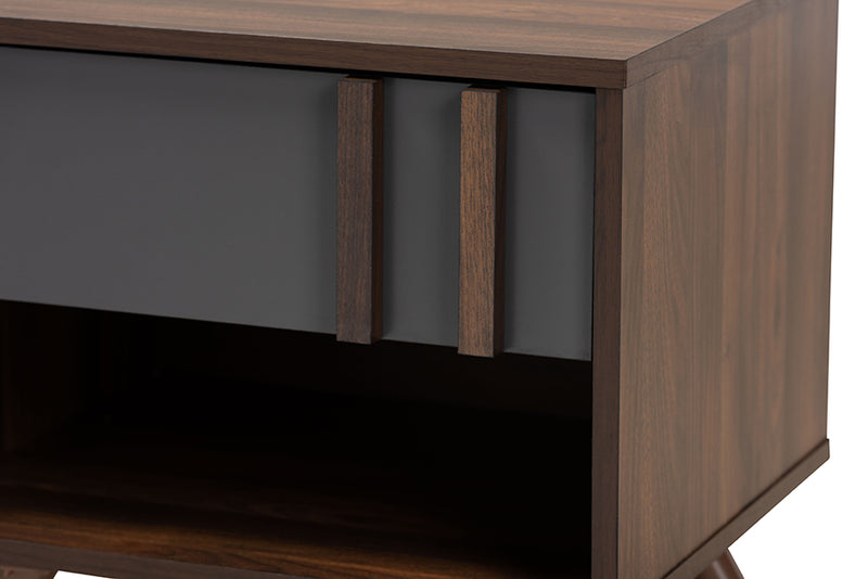 Baxton Studio Naoki Modern and Contemporary Two-Tone Grey and Walnut Finished Wood 1-Drawer Nightstand