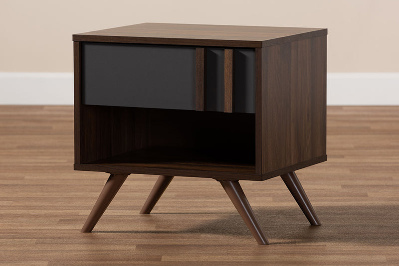 Baxton Studio Naoki Modern and Contemporary Two-Tone Grey and Walnut Finished Wood 1-Drawer Nightstand