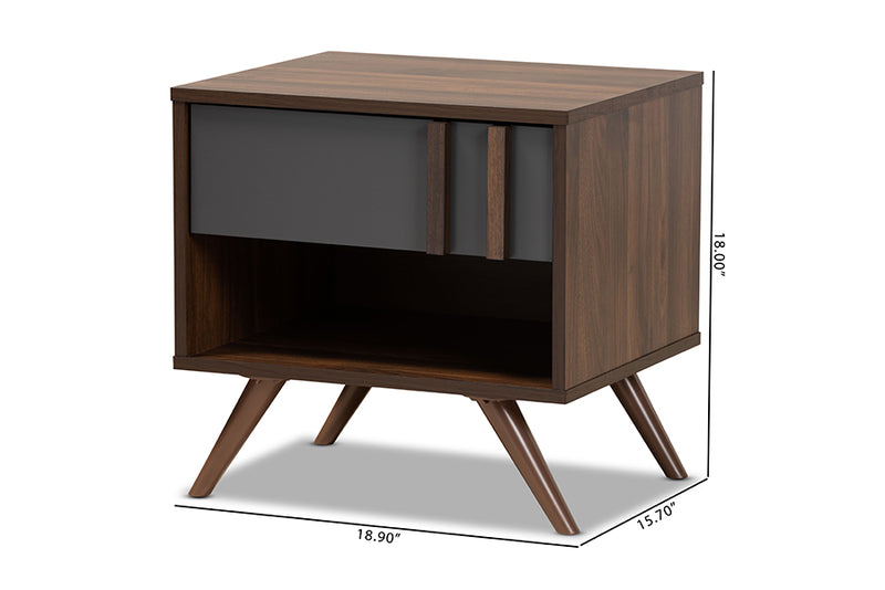 Baxton Studio Naoki Modern and Contemporary Two-Tone Grey and Walnut Finished Wood 1-Drawer Nightstand
