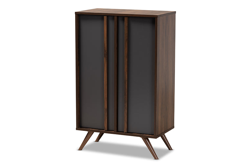 Baxton Studio Naoki Modern and Contemporary Two-Tone Grey and Walnut Finished Wood 2-Door Shoe Cabinet