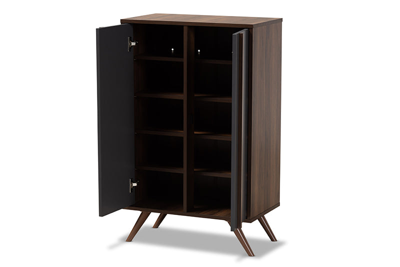 Baxton Studio Naoki Modern and Contemporary Two-Tone Grey and Walnut Finished Wood 2-Door Shoe Cabinet