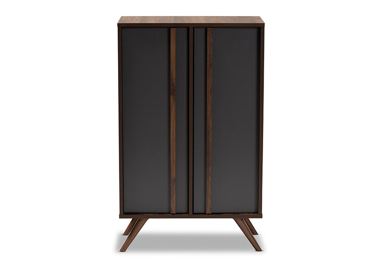 Baxton Studio Naoki Modern and Contemporary Two-Tone Grey and Walnut Finished Wood 2-Door Shoe Cabinet