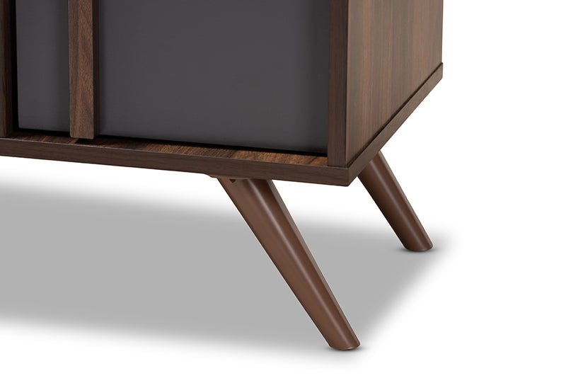 Baxton Studio Naoki Modern and Contemporary Two-Tone Grey and Walnut Finished Wood 2-Door Shoe Cabinet