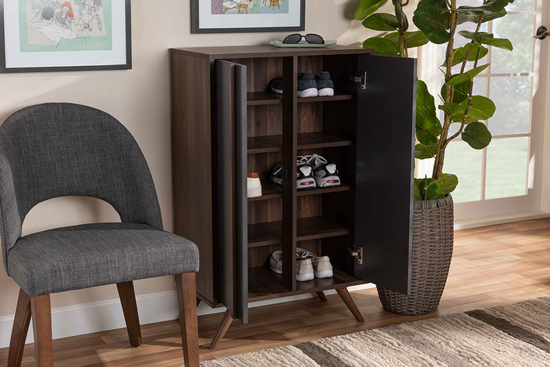 Baxton Studio Naoki Modern and Contemporary Two-Tone Grey and Walnut Finished Wood 2-Door Shoe Cabinet
