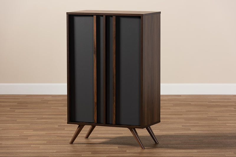 Baxton Studio Naoki Modern and Contemporary Two-Tone Grey and Walnut Finished Wood 2-Door Shoe Cabinet