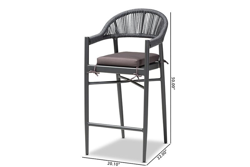 Baxton Studio Wendell Modern and Contemporary Grey Finished Rope and Metal Outdoor Bar Stool