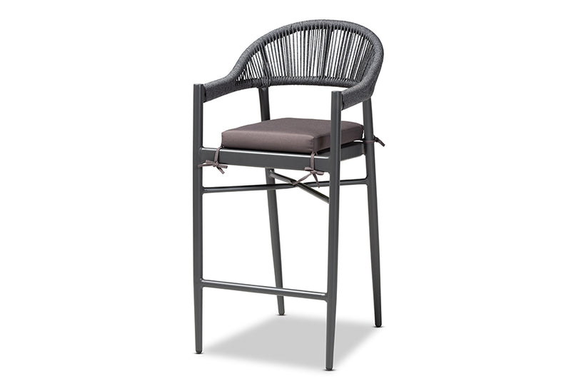 Baxton Studio Wendell Modern and Contemporary Grey Finished Rope and Metal Outdoor Bar Stool