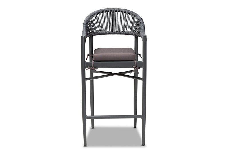 Baxton Studio Wendell Modern and Contemporary Grey Finished Rope and Metal Outdoor Bar Stool
