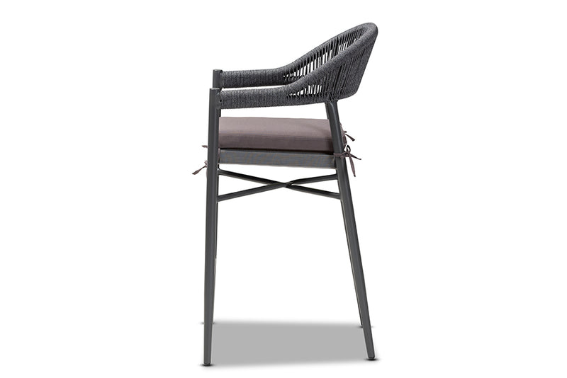 Baxton Studio Wendell Modern and Contemporary Grey Finished Rope and Metal Outdoor Bar Stool