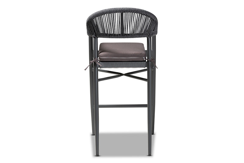 Baxton Studio Wendell Modern and Contemporary Grey Finished Rope and Metal Outdoor Bar Stool