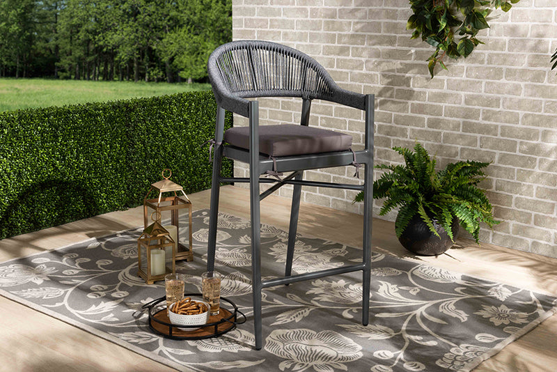 Baxton Studio Wendell Modern and Contemporary Grey Finished Rope and Metal Outdoor Bar Stool