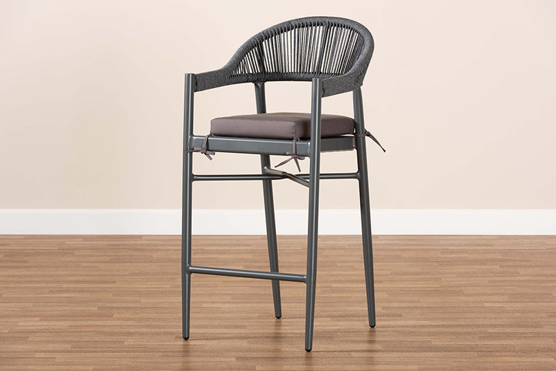 Baxton Studio Wendell Modern and Contemporary Grey Finished Rope and Metal Outdoor Bar Stool