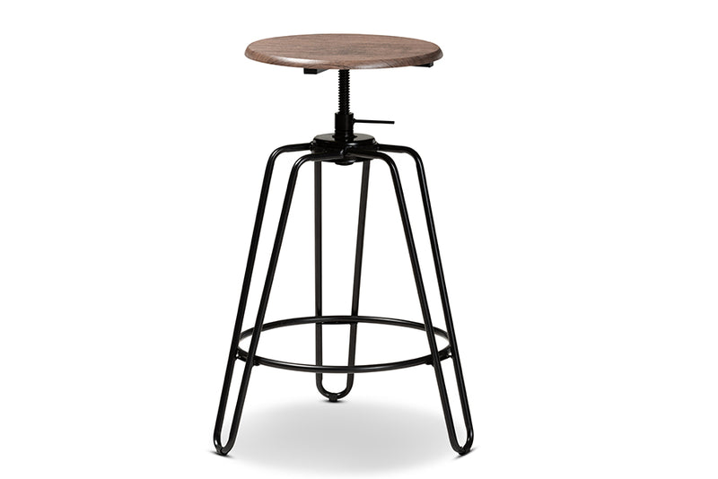 Baxton Studio Veera Vintage Industrial Rustic Walnut Finished Wood and Black Metal 3-Piece Height Adjustable Bar Pub Set