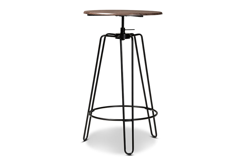 Baxton Studio Veera Vintage Industrial Rustic Walnut Finished Wood and Black Metal 3-Piece Height Adjustable Bar Pub Set