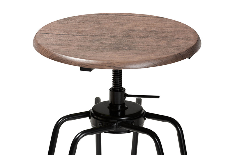 Baxton Studio Veera Vintage Industrial Rustic Walnut Finished Wood and Black Metal 3-Piece Height Adjustable Bar Pub Set
