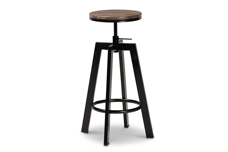 Baxton Studio Maritta Vintage Industrial Rustic Walnut Finished Wood and Black Metal 3-Piece Height Adjustable Bar Pub Set