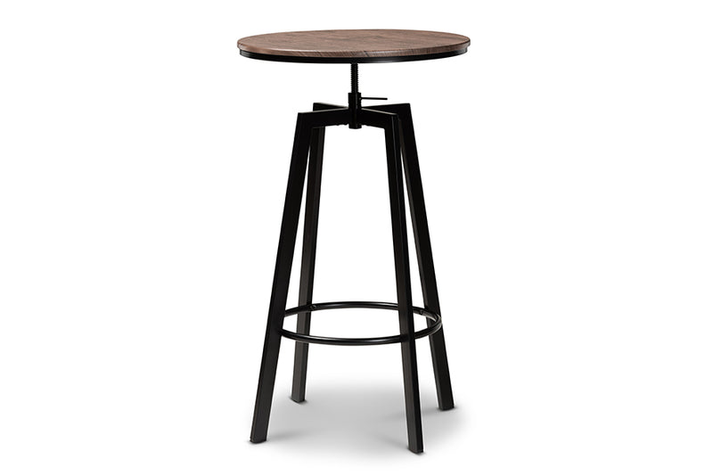 Baxton Studio Maritta Vintage Industrial Rustic Walnut Finished Wood and Black Metal 3-Piece Height Adjustable Bar Pub Set