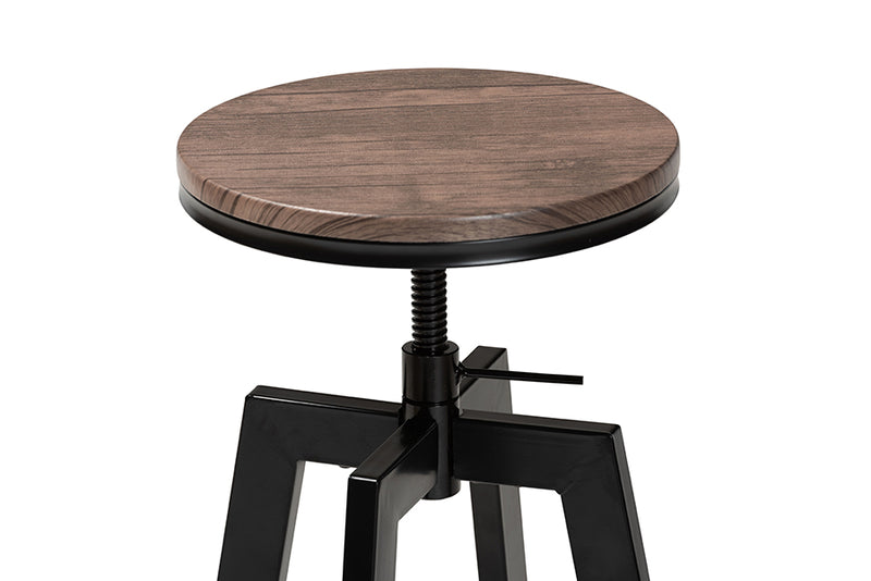 Baxton Studio Maritta Vintage Industrial Rustic Walnut Finished Wood and Black Metal 3-Piece Height Adjustable Bar Pub Set