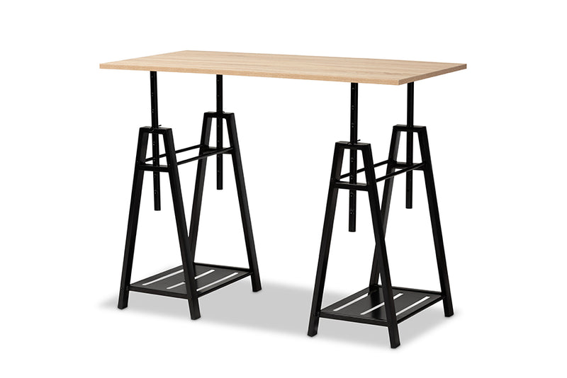 Baxton Studio Mary Modern and Industrial Light Oak Finished Wood and Black Metal Height Adjustable Desk