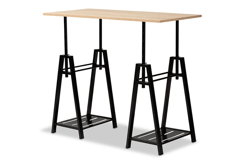 Baxton Studio Mary Modern and Industrial Light Oak Finished Wood and Black Metal Height Adjustable Desk