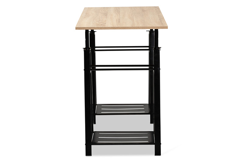 Baxton Studio Mary Modern and Industrial Light Oak Finished Wood and Black Metal Height Adjustable Desk