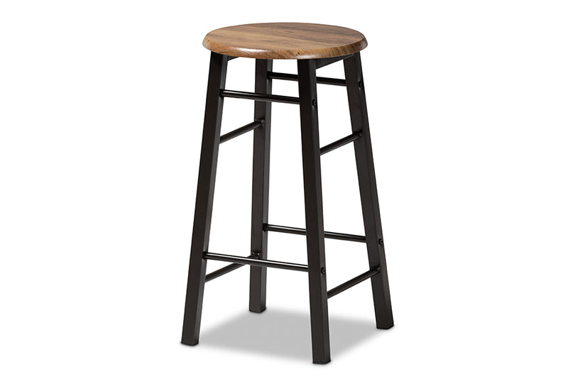 Baxton Studio Richard Industrial and Rustic Walnut Finished Wood and Black Metal 5-Piece Pub Set with Extendable Tabletop