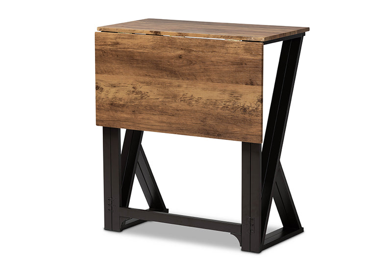 Baxton Studio Richard Industrial and Rustic Walnut Finished Wood and Black Metal 5-Piece Pub Set with Extendable Tabletop