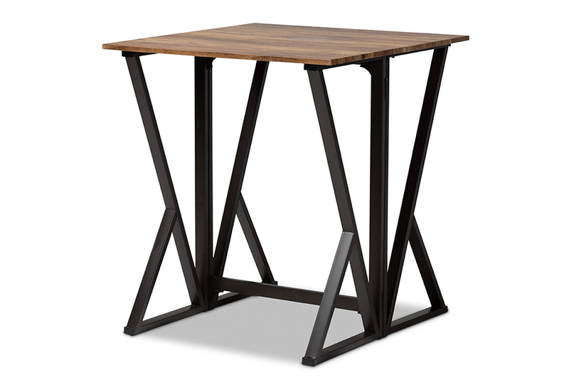 Baxton Studio Richard Industrial and Rustic Walnut Finished Wood and Black Metal 5-Piece Pub Set with Extendable Tabletop