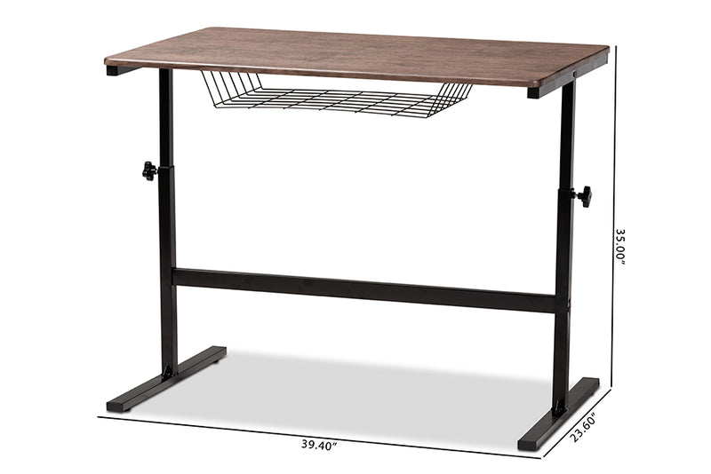 Baxton Studio Anisa Modern and Industrial Walnut Finished Wood and Black Metal Height Adjustable Desk