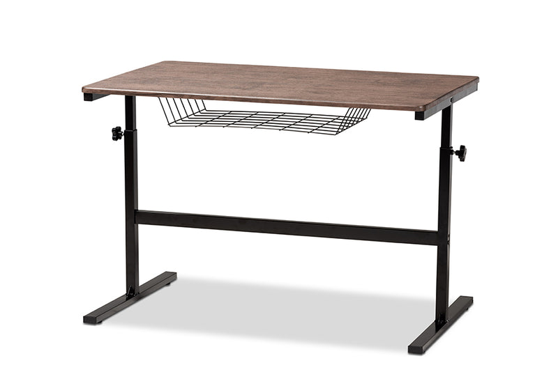 Baxton Studio Anisa Modern and Industrial Walnut Finished Wood and Black Metal Height Adjustable Desk