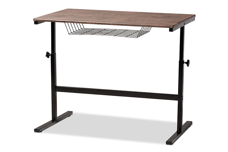 Baxton Studio Anisa Modern and Industrial Walnut Finished Wood and Black Metal Height Adjustable Desk