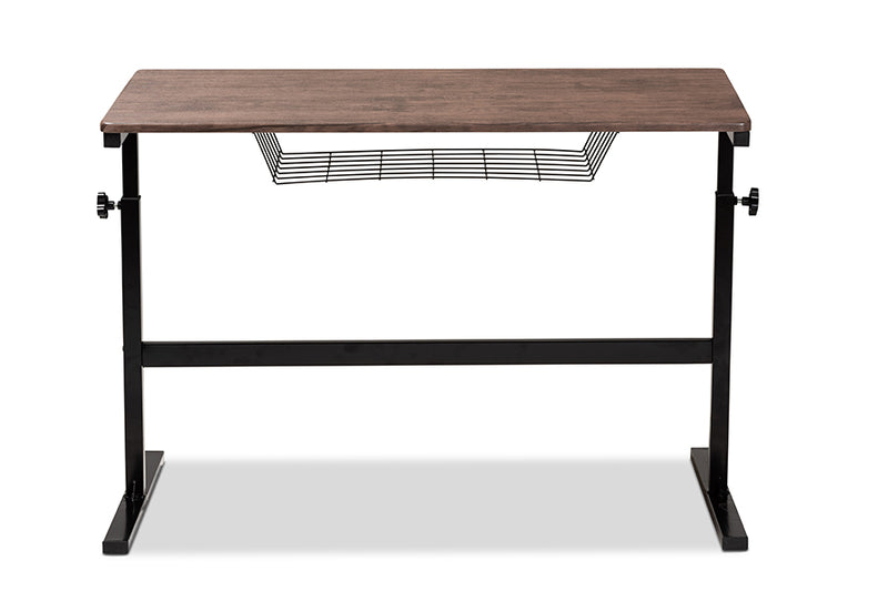 Baxton Studio Anisa Modern and Industrial Walnut Finished Wood and Black Metal Height Adjustable Desk