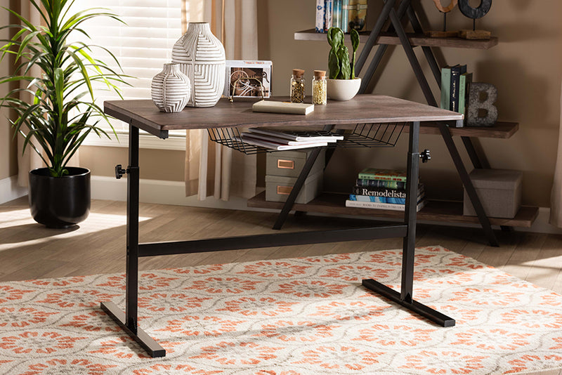 Baxton Studio Anisa Modern and Industrial Walnut Finished Wood and Black Metal Height Adjustable Desk