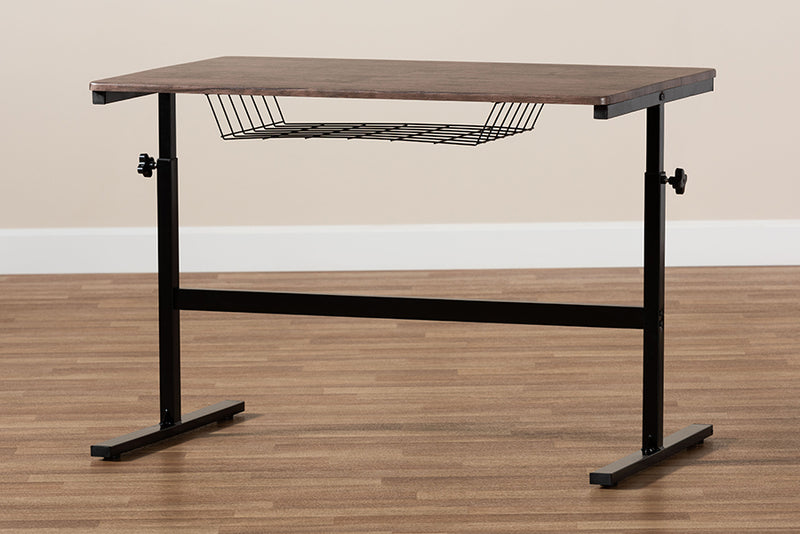 Baxton Studio Anisa Modern and Industrial Walnut Finished Wood and Black Metal Height Adjustable Desk