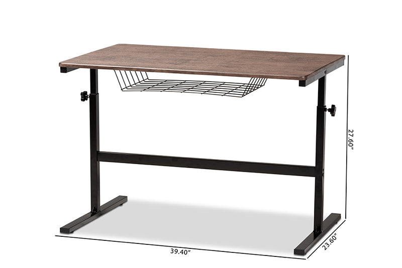 Baxton Studio Anisa Modern and Industrial Walnut Finished Wood and Black Metal Height Adjustable Desk