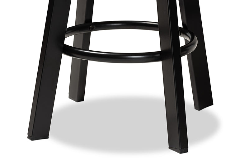 Baxton Studio Maritta Vintage Industrial Rustic Walnut Finished Wood and Black Metal 2-Piece Adjustable Swivel Bar Stool Set