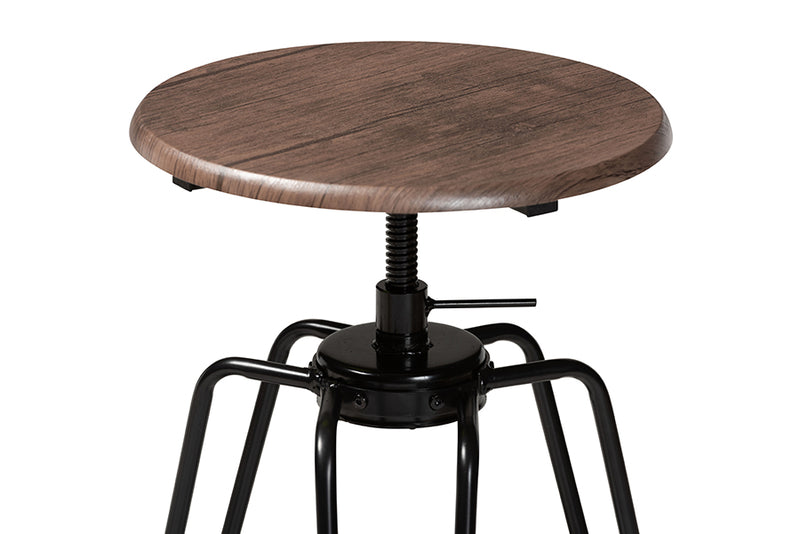 Baxton Studio Veera Vintage Industrial Rustic Walnut Finished Wood and Black Metal 2-Piece Adjustable Swivel Bar Stool Set
