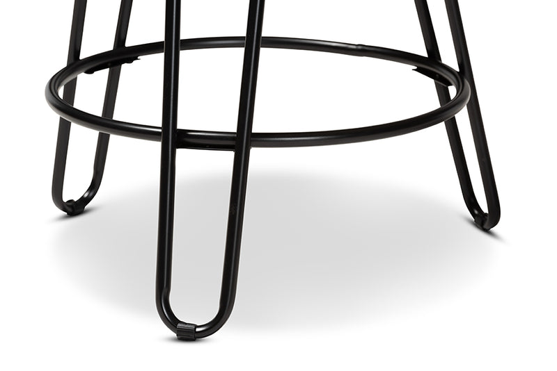 Baxton Studio Veera Vintage Industrial Rustic Walnut Finished Wood and Black Metal 2-Piece Adjustable Swivel Bar Stool Set
