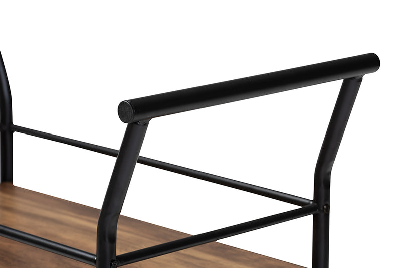 Baxton Studio Valora Industrial Rustic Walnut Finished Wood and Black Metal 2-Tier Mobile Wine Cart