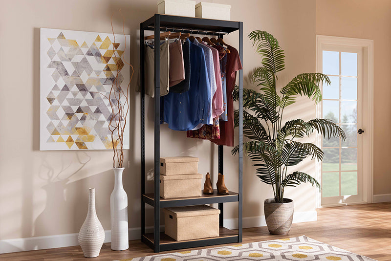 Baxton Studio Elton Modern and Contemporary Black Finished Metal 3-Shelf Free-Standing Closet Storage Organizer