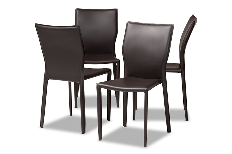Baxton Studio Heidi Modern and Contemporary Dark Brown Faux Leather Upholstered 4-Piece Dining Chair Set