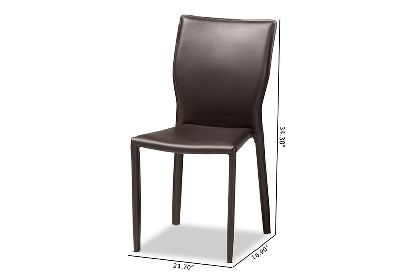 Baxton Studio Heidi Modern and Contemporary Dark Brown Faux Leather Upholstered 4-Piece Dining Chair Set