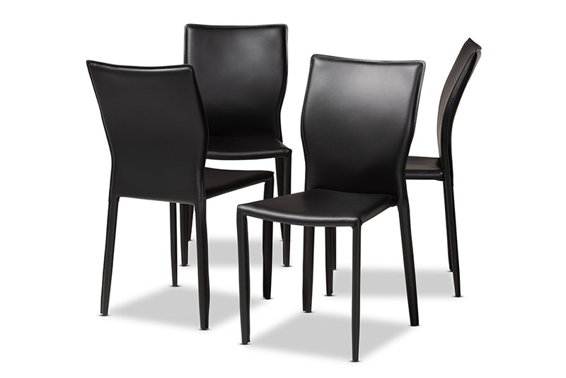 Baxton Studio Heidi Modern and Contemporary Black Faux Leather Upholstered 4-Piece Dining Chair Set