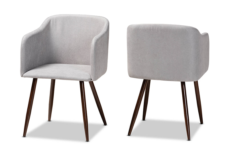 Baxton Studio Eris Mid-Century Contemporary Grey Fabric Upholstered and Walnut Finished 2-Piece Dining Chair Set