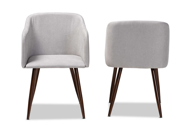 Baxton Studio Eris Mid-Century Contemporary Grey Fabric Upholstered and Walnut Finished 2-Piece Dining Chair Set