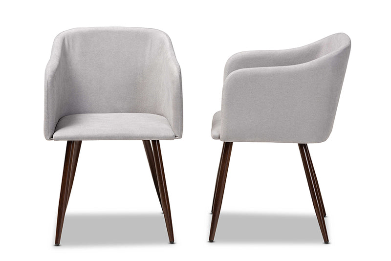 Baxton Studio Eris Mid-Century Contemporary Grey Fabric Upholstered and Walnut Finished 2-Piece Dining Chair Set