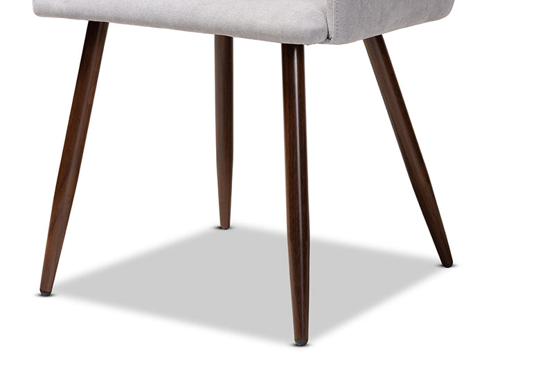 Baxton Studio Eris Mid-Century Contemporary Grey Fabric Upholstered and Walnut Finished 2-Piece Dining Chair Set