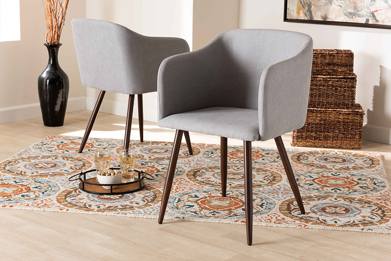 Baxton Studio Eris Mid-Century Contemporary Grey Fabric Upholstered and Walnut Finished 2-Piece Dining Chair Set