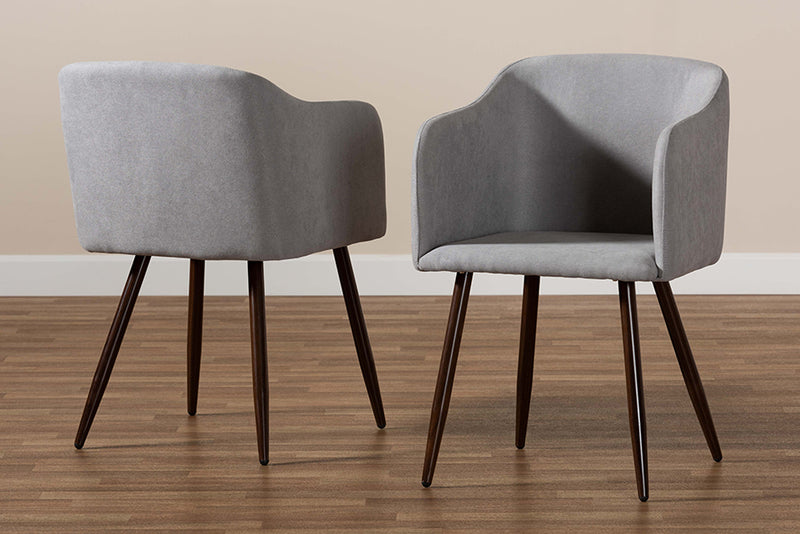Baxton Studio Eris Mid-Century Contemporary Grey Fabric Upholstered and Walnut Finished 2-Piece Dining Chair Set