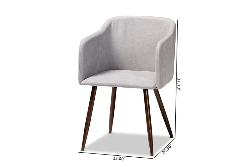 Baxton Studio Eris Mid-Century Contemporary Grey Fabric Upholstered and Walnut Finished 2-Piece Dining Chair Set